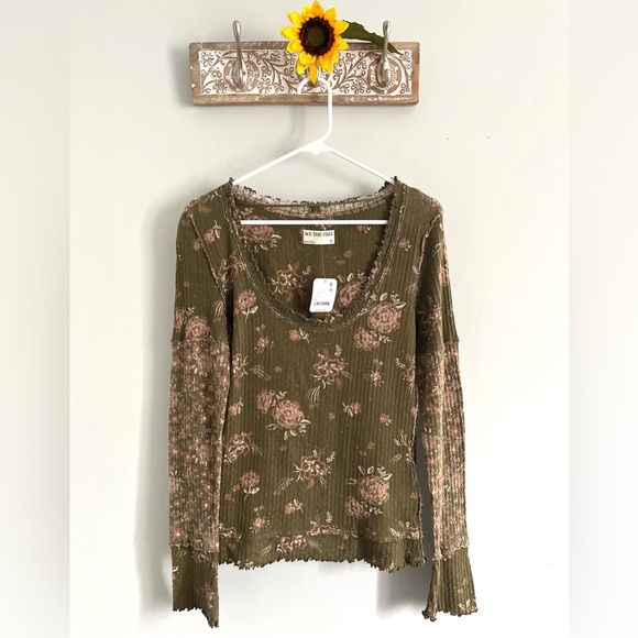 🌻🆕FREE PEOPLE We The Free Clover Printed Thermal-Army Combo-Size XS, S & M - Picture 10 of 12